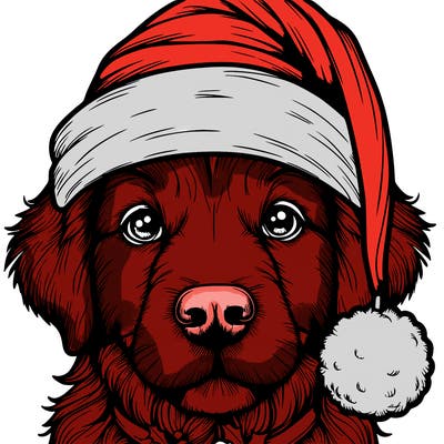 realistic dog with a christmas hat