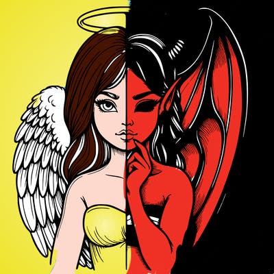 realistic angel half demon