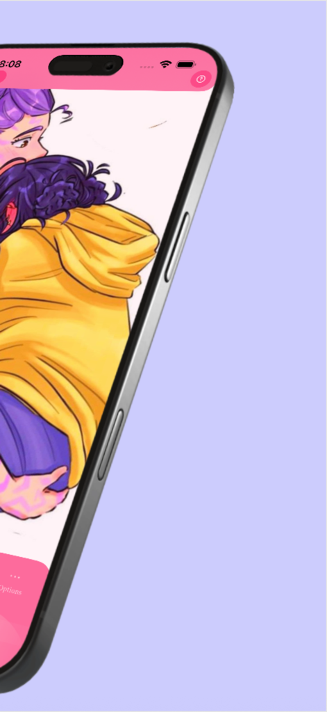 Mobile app screen displaying a colorful K-pop girl group fanart wallpaper