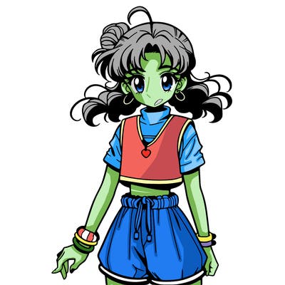 anime girl in a crop top and shorts