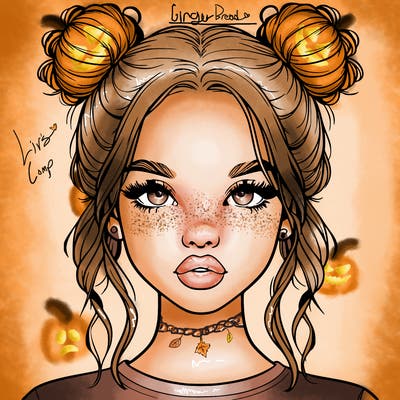 realistic girl with two buns in hair and lips