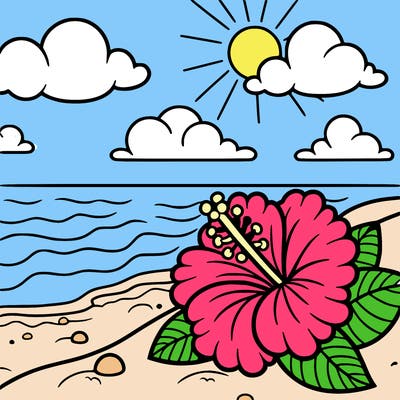 hibiscus by the beach in the sand