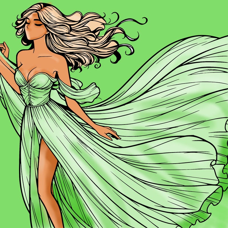 realistic woman in dress flowing the the wind