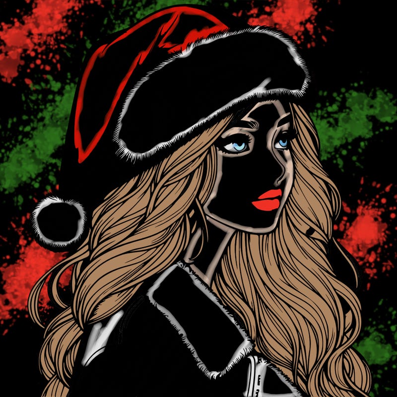 realistic girl in santa hat