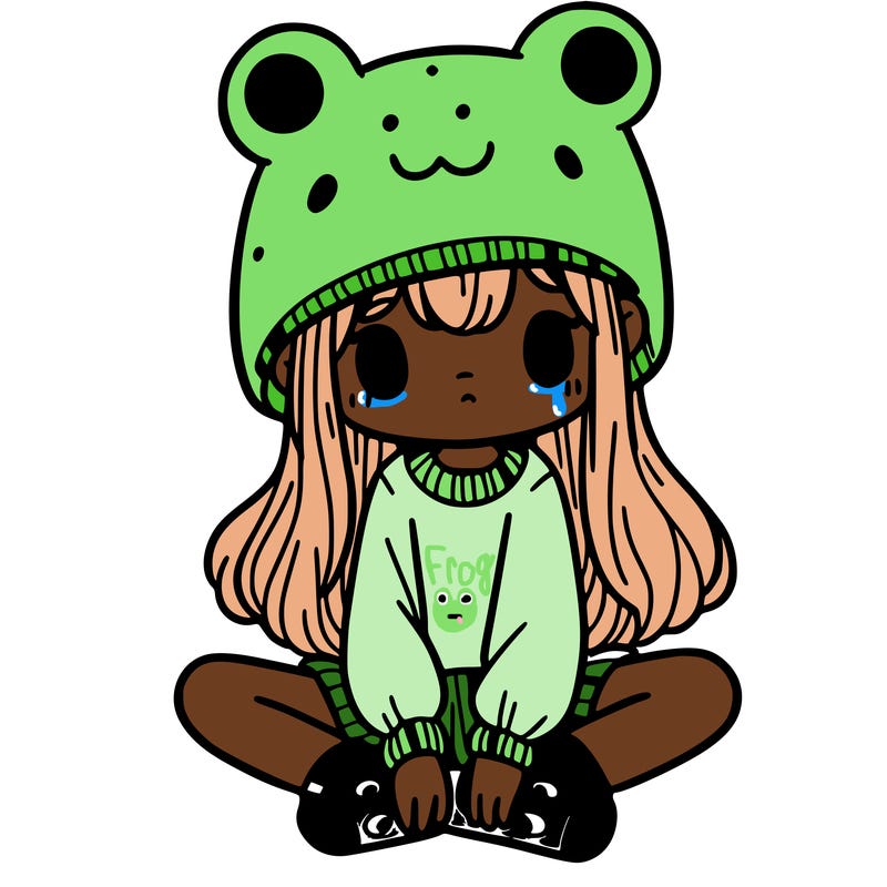 a girl wearing a frog hat and some frog socks