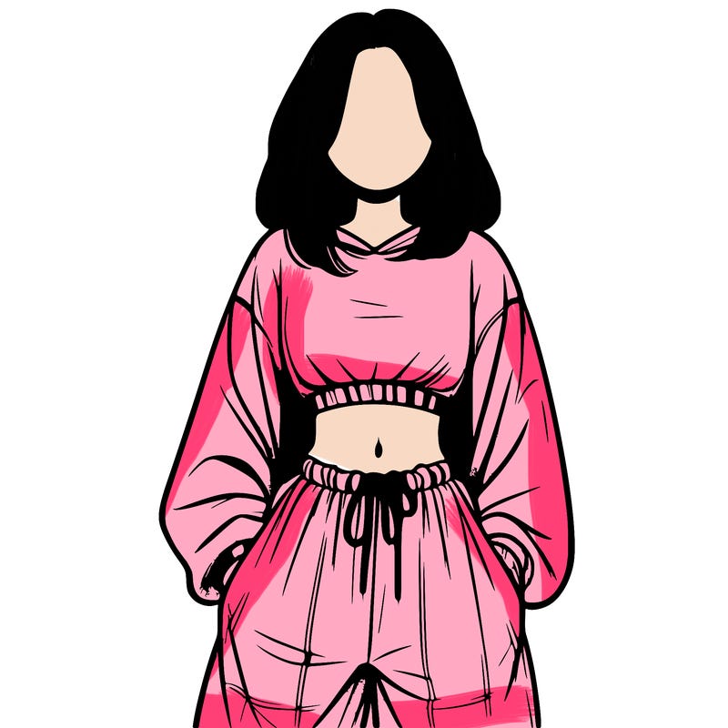 realistic girl faceless with baggy pants and a crop top