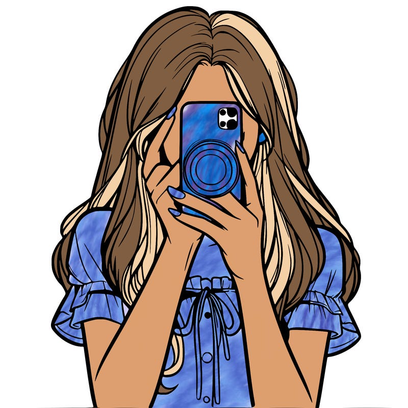 a realistic girl holding her phone taking pictures