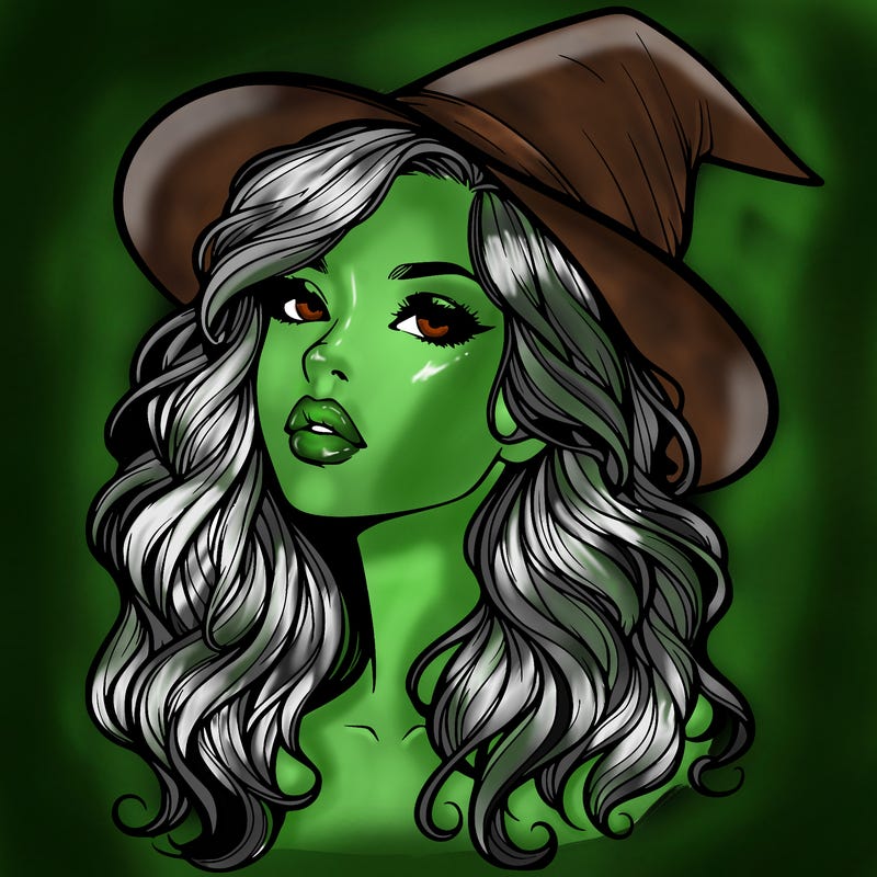 realistic witch girl with wavy hair and lips