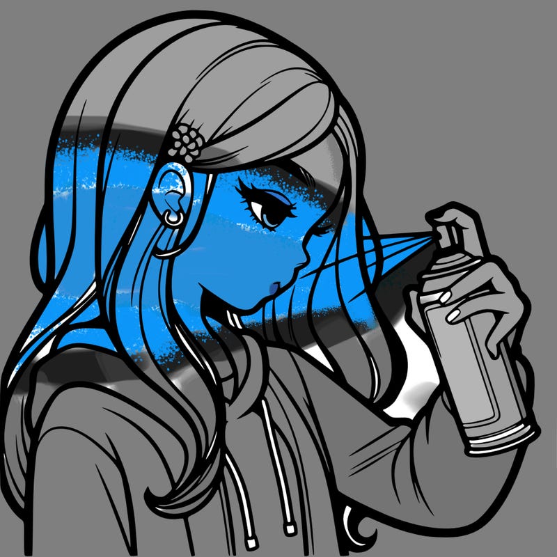 a realistic girl spray painting