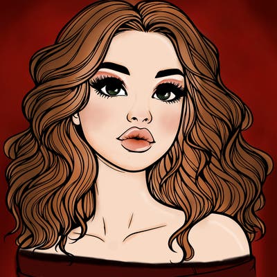 realistic girl with wavy hair and lips