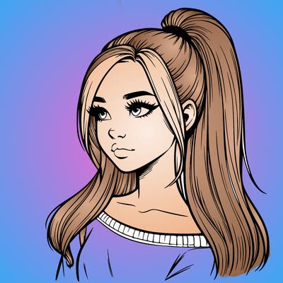 realistic girl with a high ponytail