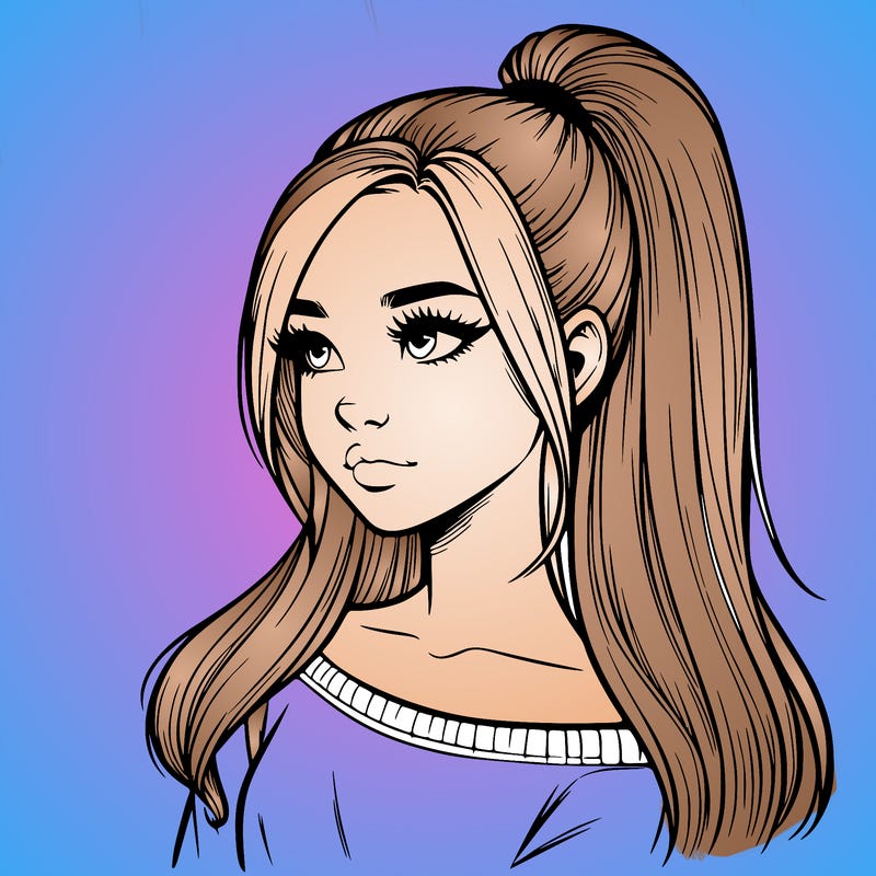 realistic girl with a high ponytail