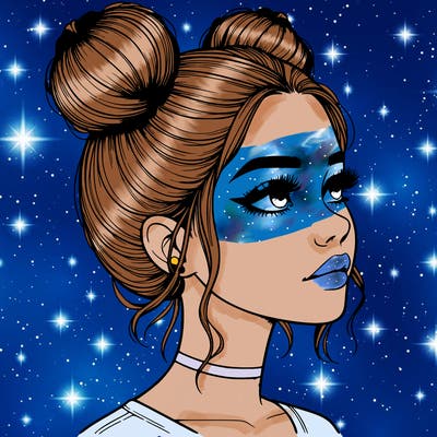 realistic girl with buns on the top of her head