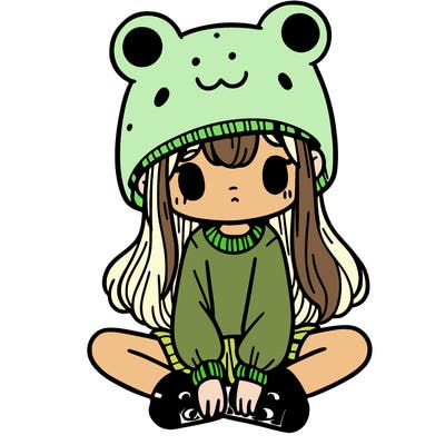 a girl wearing a frog hat and some frog socks