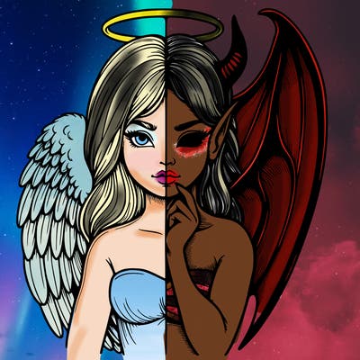 realistic angel half demon