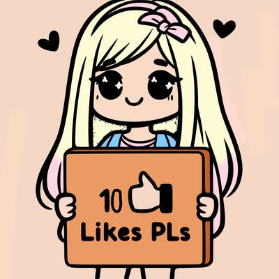 girl holding a sign saying 10 likes pls