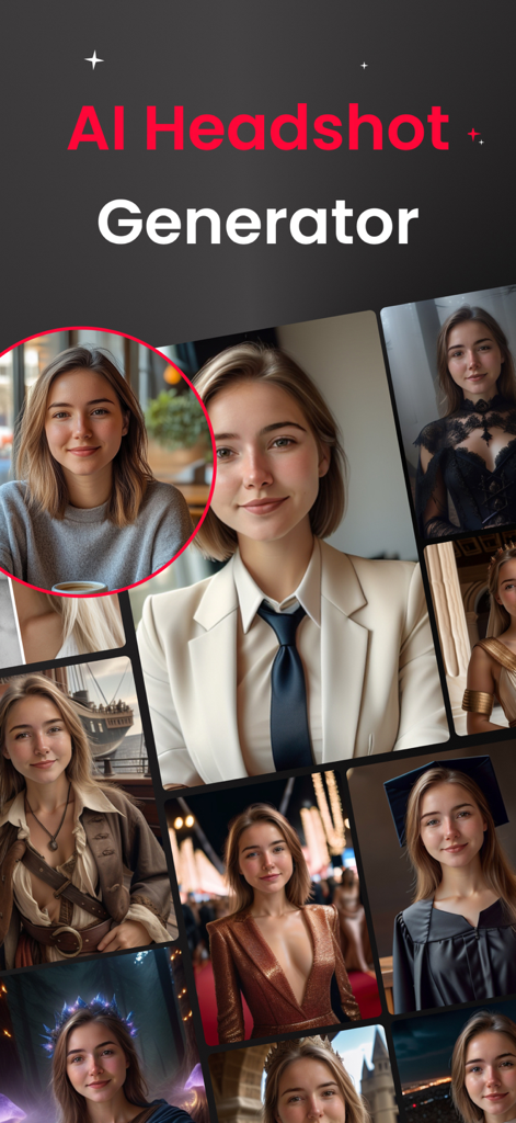 AI Photo Generator ⋅ Enhancery - A collection of AI generated headshots showing different professional and creative styles for social media and business profiles