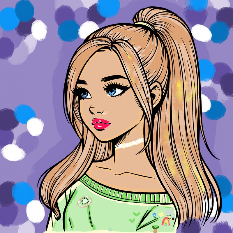 realistic girl with a high ponytail