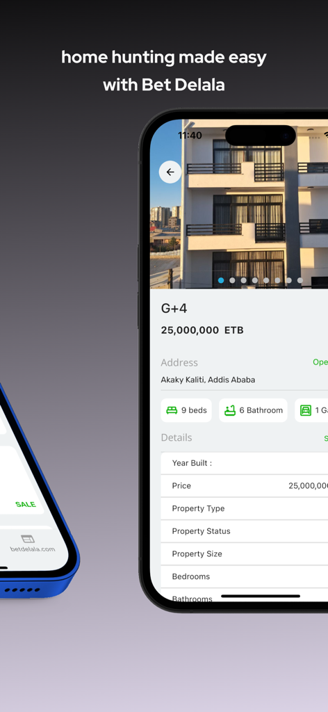 Bet Delala - A property listing page on the Bet Delala app showing a house for sale in Addis Ababa Ethiopia with price and bedroom details.