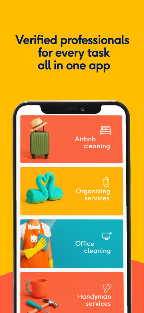 GetCleaner - Home Services - GetCleaner App-Oberfläche, die Reinigungs- und Handwerkerdienste anzeigt