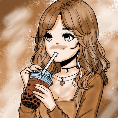 realistic girl drinking boba tea