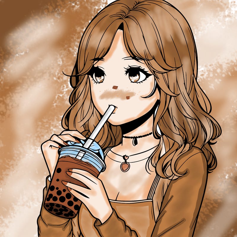 realistic girl drinking boba tea