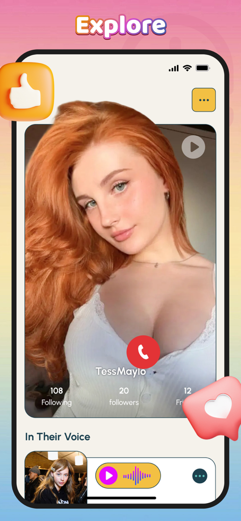 Joliy - Adult & Online Chat - Joliy app user profile interface featuring a voice message section and call option