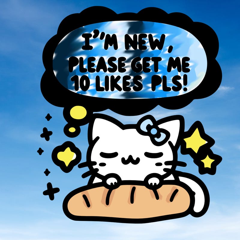 kitty taking a nap dream talking and saying "i'm new, please get me at least 10 likes pls!!"