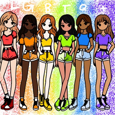 a group of girls wearing crop tops and shorts