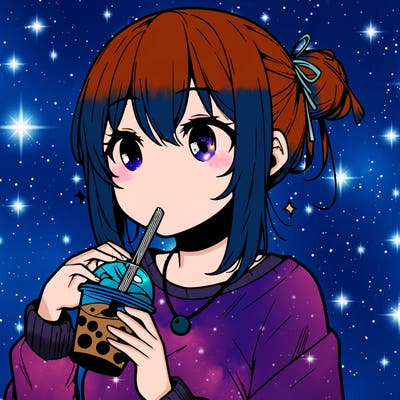 manga character drinking boba