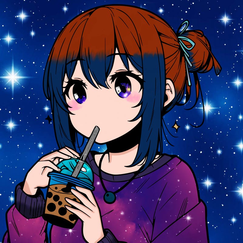 manga character drinking boba