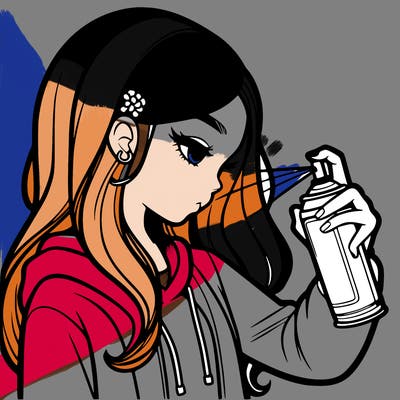 a realistic girl spray painting
