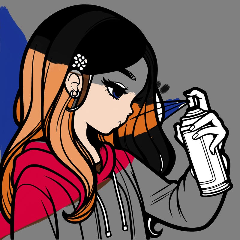 a realistic girl spray painting