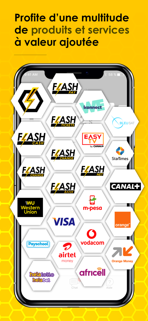 FlashApp - A smartphone screen displaying various financial and utility service partners within the FlashApp interface