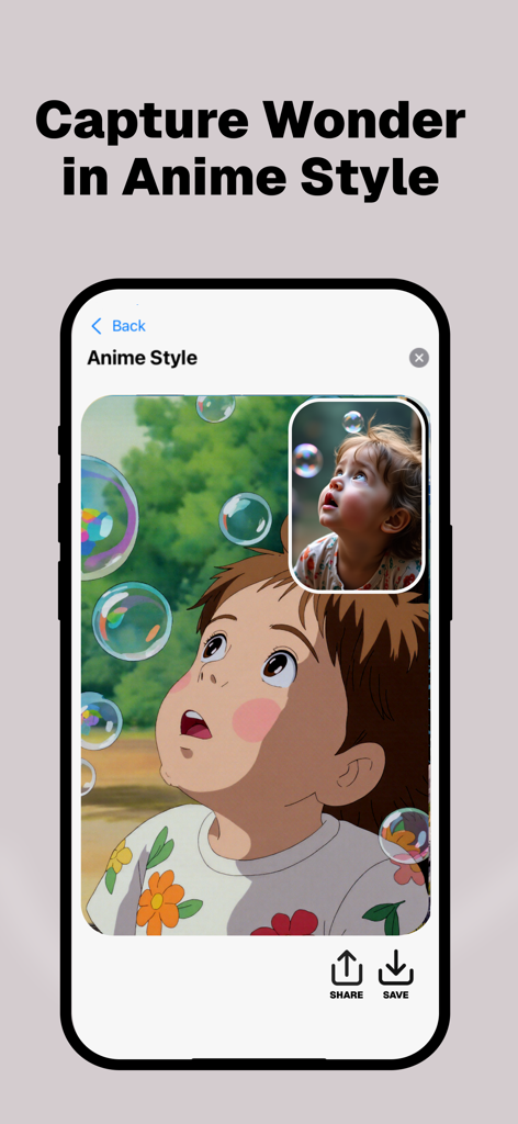 Transformação de IA de uma foto real em uma ilustração de anime no estilo Ghibli.