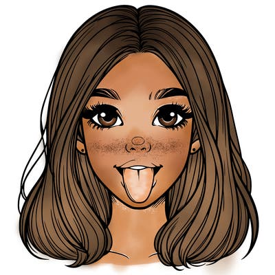 realistic girl with her tongue out