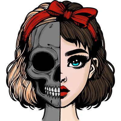 realistic girl with half skull mask
