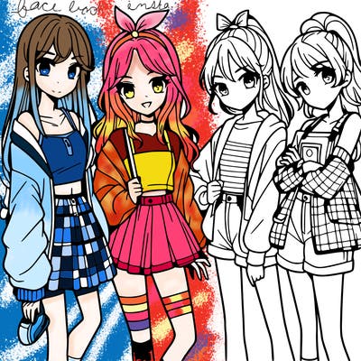 teen manga girls group of 4