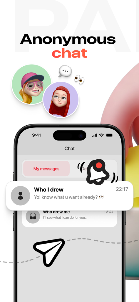 Smartphone screen showing the anonymous chat feature in the Draw Names Secret Santa app.