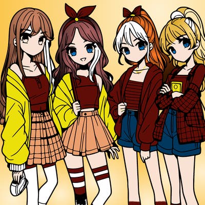 teen manga girls group of 4