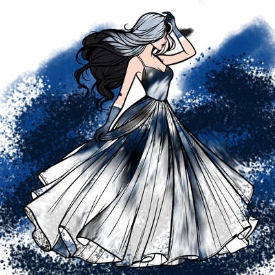 realistic woman with dress flowing in the wind