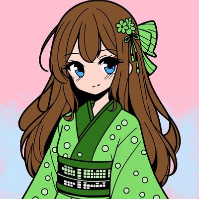 anime girl with a kimono with with dots on  with average hair