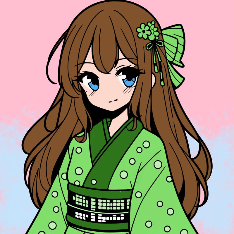 anime girl with a kimono with with dots on  with average hair