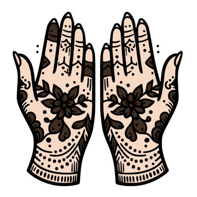 hands with henna design that can be colored in