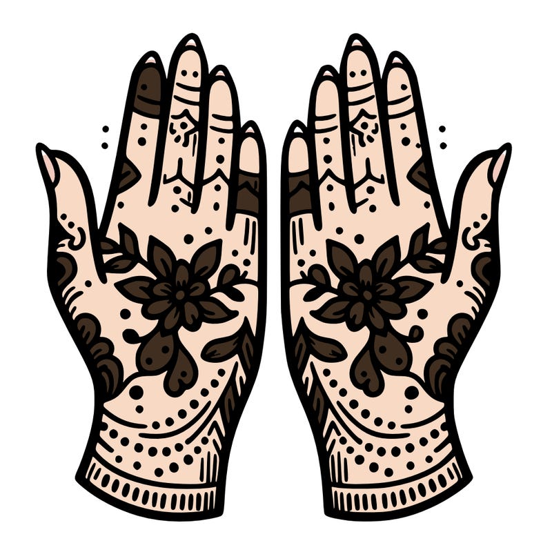 hands with henna design that can be colored in