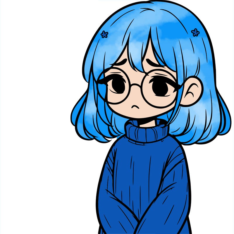 sad girl with glasses in a sweater