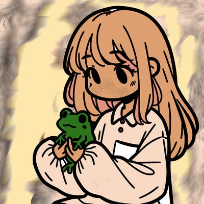 girl with long hair and a oversized shirt. and she is holding a frog