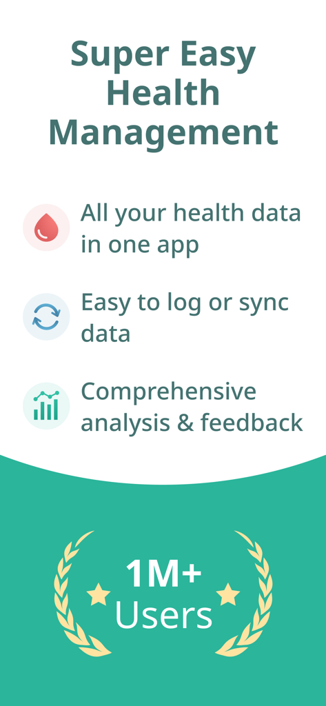 Health2Sync - Diabetes Tracker - Promotional screen for Health2Sync app highlighting easy health management features and over one million users