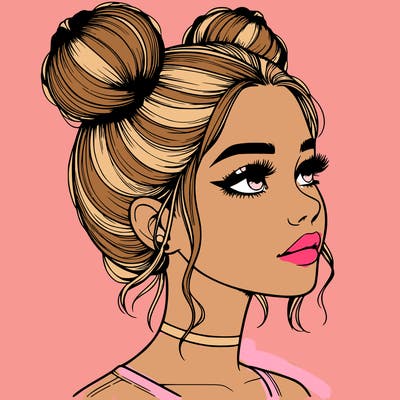 realistic girl with buns on the top of her head