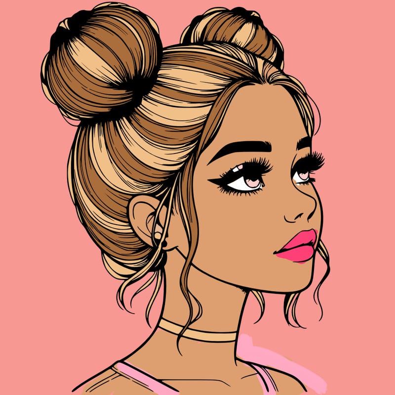 realistic girl with buns on the top of her head